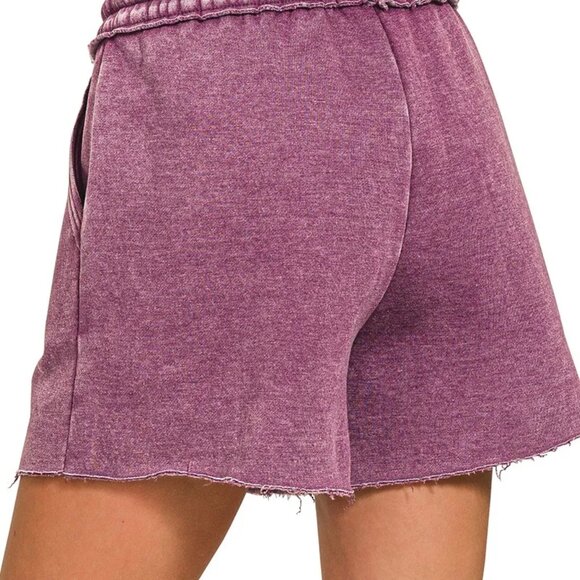Zenana Acid Wash Fleece Drawstring Shorts With Pockets - Picture 4 of 4